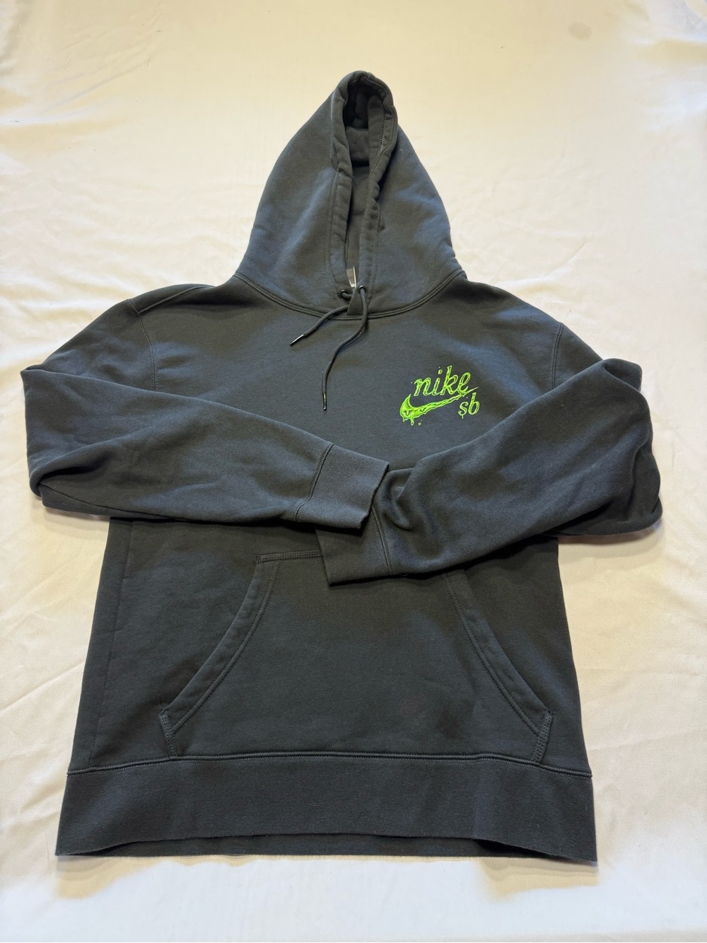 Nike Men's Black Hoodie with Neon Green Logo